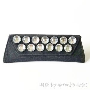 Embellished Black Denim Faux Crystal Stud Clutch